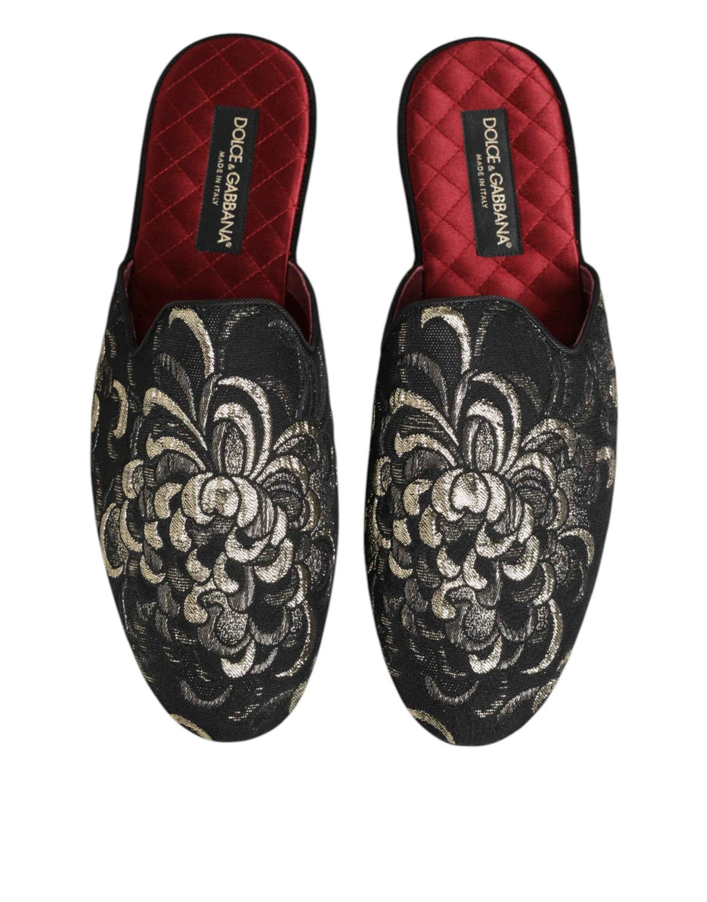 Dolce & Gabbana Black Floral Jacquard Slides Slippers Shoes