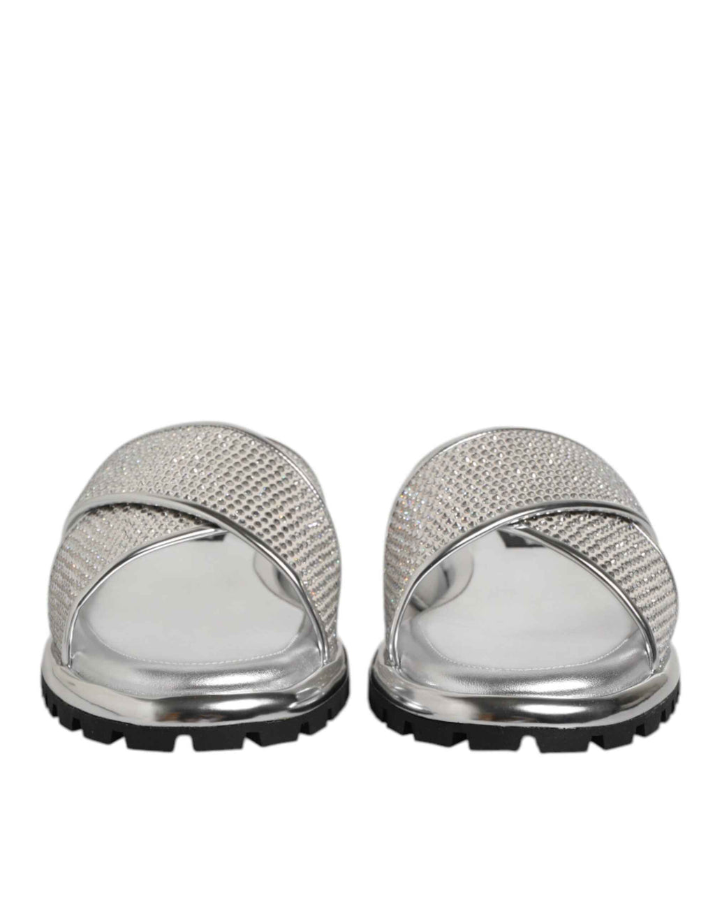Dolce & Gabbana Silver Strass Slides Flats Slippers Shoes