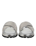 Dolce & Gabbana Silver Strass Slides Flats Slippers Shoes