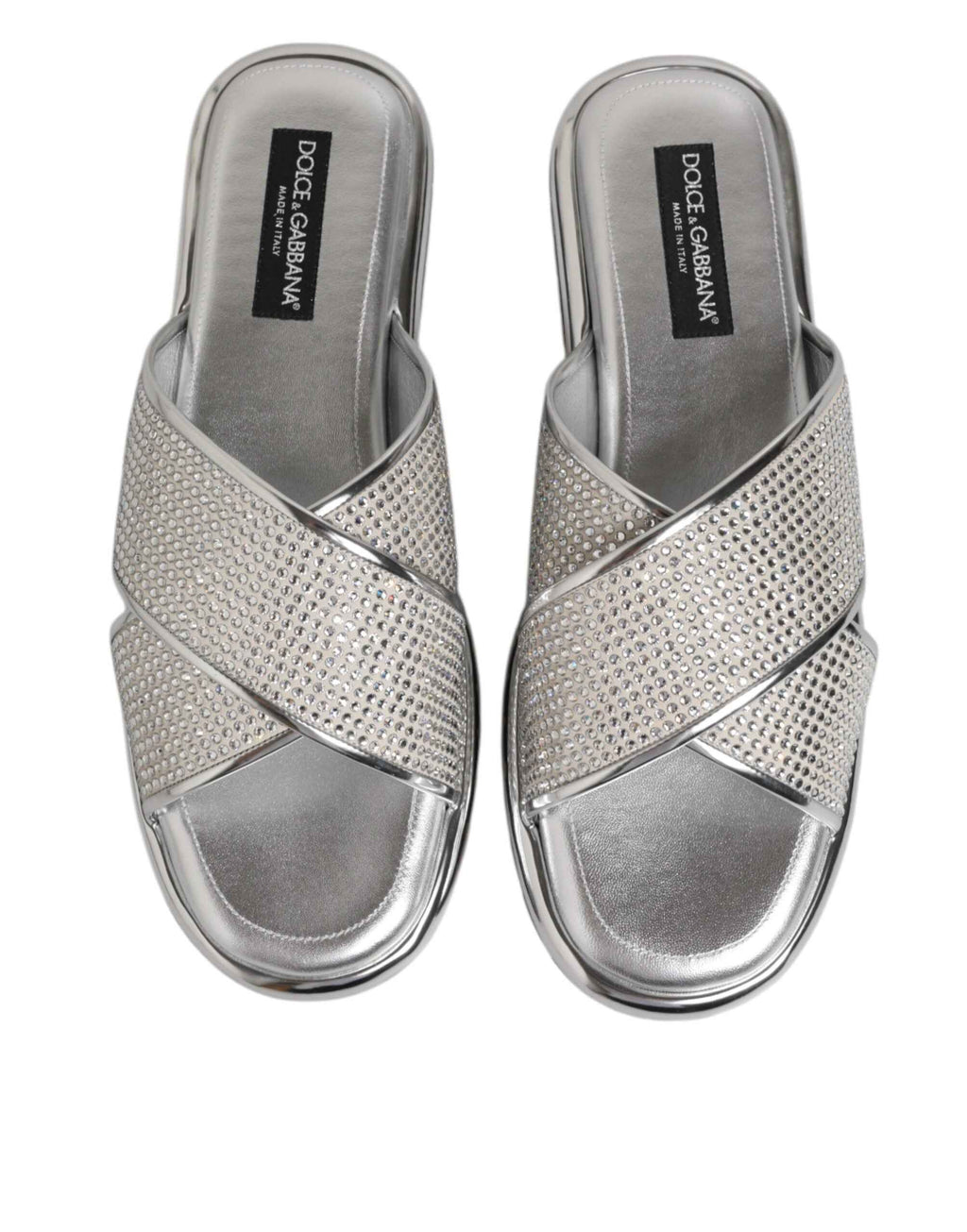 Dolce & Gabbana Silver Strass Slides Flats Slippers Shoes