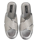 Dolce & Gabbana Silver Strass Slides Flats Slippers Shoes