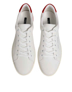 Dolce & Gabbana White Red Leather Low Top Men Sneakers Shoes