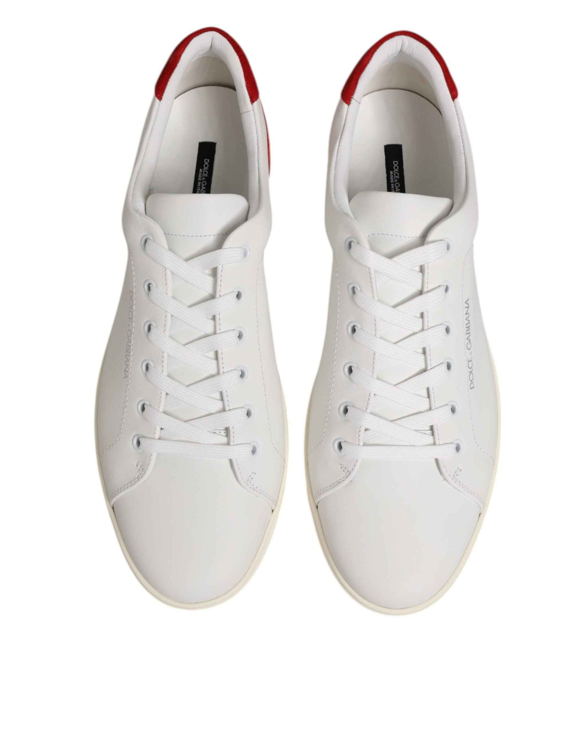 Dolce & Gabbana White Red Leather Low Top Men Sneakers Shoes