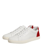 Dolce & Gabbana White Red Leather Low Top Men Sneakers Shoes