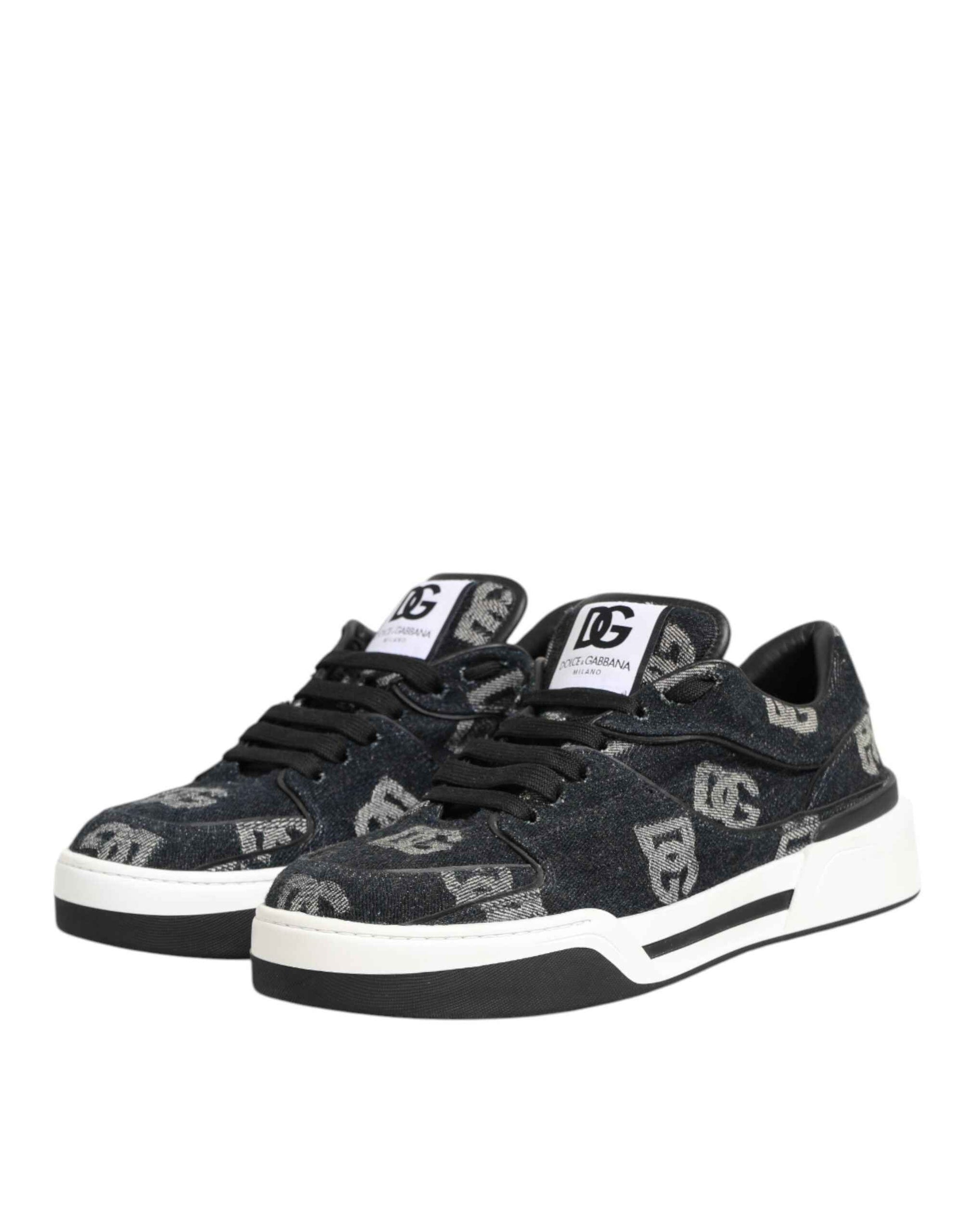 Dolce & Gabbana Blue Cotton Denim Logo Low Top Sneakers Shoes
