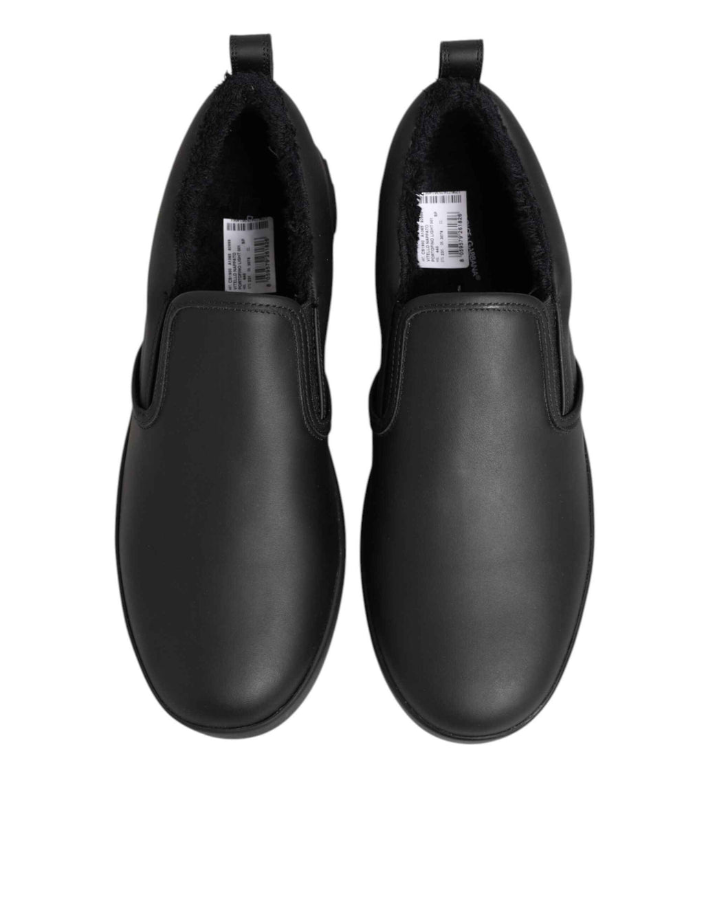 Dolce & Gabbana Black Leather Low Top Slip On Sneakers Shoes