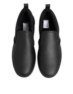 Dolce & Gabbana Black Leather Low Top Slip On Sneakers Shoes