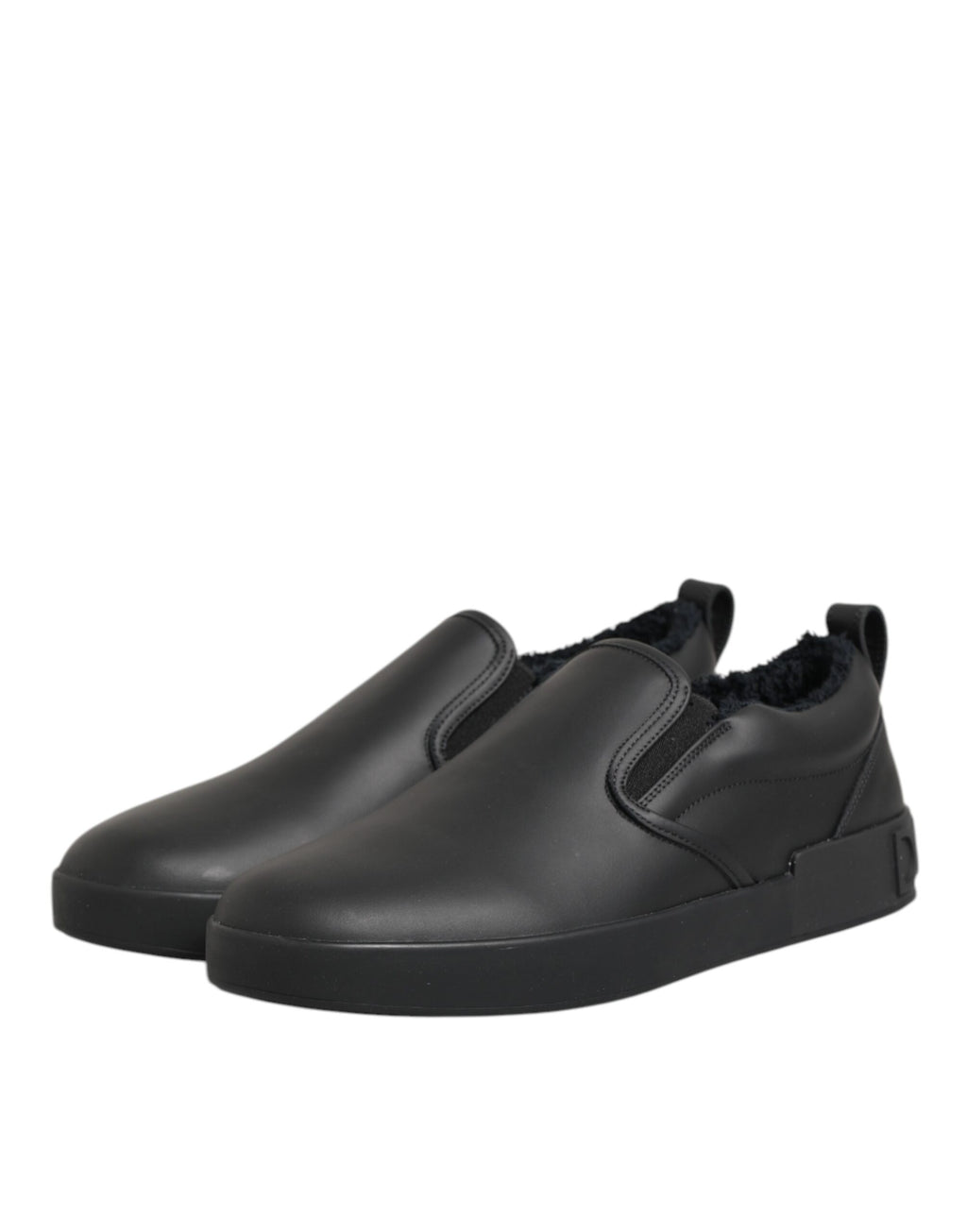 Dolce & Gabbana Black Leather Low Top Slip On Sneakers Shoes