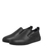 Dolce & Gabbana Black Leather Low Top Slip On Sneakers Shoes