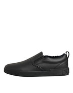 Dolce & Gabbana Black Leather Low Top Slip On Sneakers Shoes