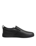 Dolce & Gabbana Black Leather Low Top Slip On Sneakers Shoes