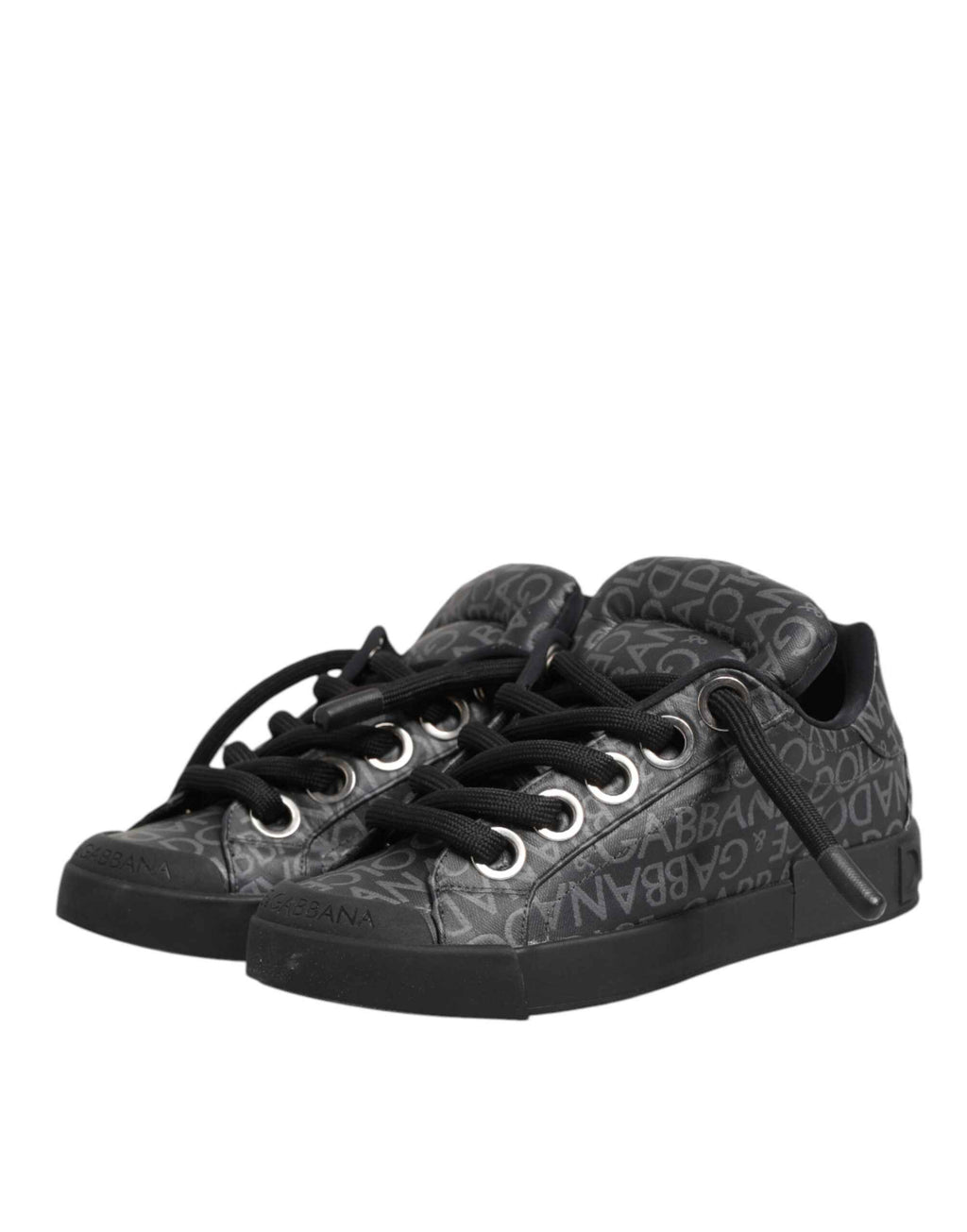 Dolce & Gabbana Black Cotton Denim Logo Low Top Sneakers  Shoes