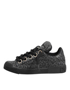 Dolce & Gabbana Black Cotton Denim Logo Low Top Sneakers  Shoes