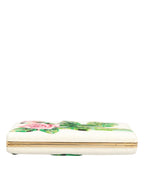 Dolce & Gabbana White Rose Embroidery Silk Gold Frame Clutch Purse Bag