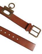 Dolce & Gabbana Brown Leather Side Rings Brass Buckle Belt