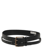 Dolce & Gabbana Black Double Strap Leather Brass Buckle Belt