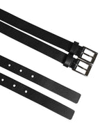 Dolce & Gabbana Black Double Strap Leather Silver Buckle Belt