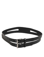 Dolce & Gabbana Black Double Strap Leather Silver Buckle Belt