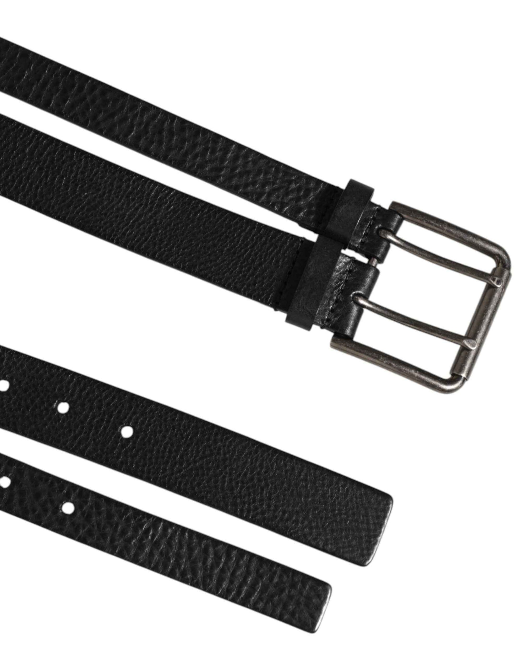 Dolce & Gabbana Black Double Strap Leather Silver Buckle Belt