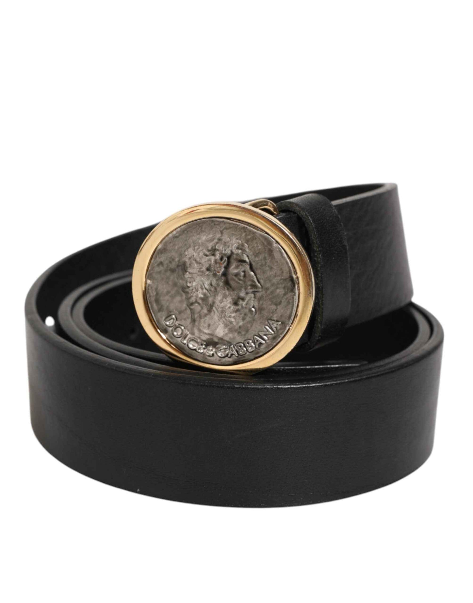 Dolce & Gabbana Black Leather Coin Buckle Classic Men Belt