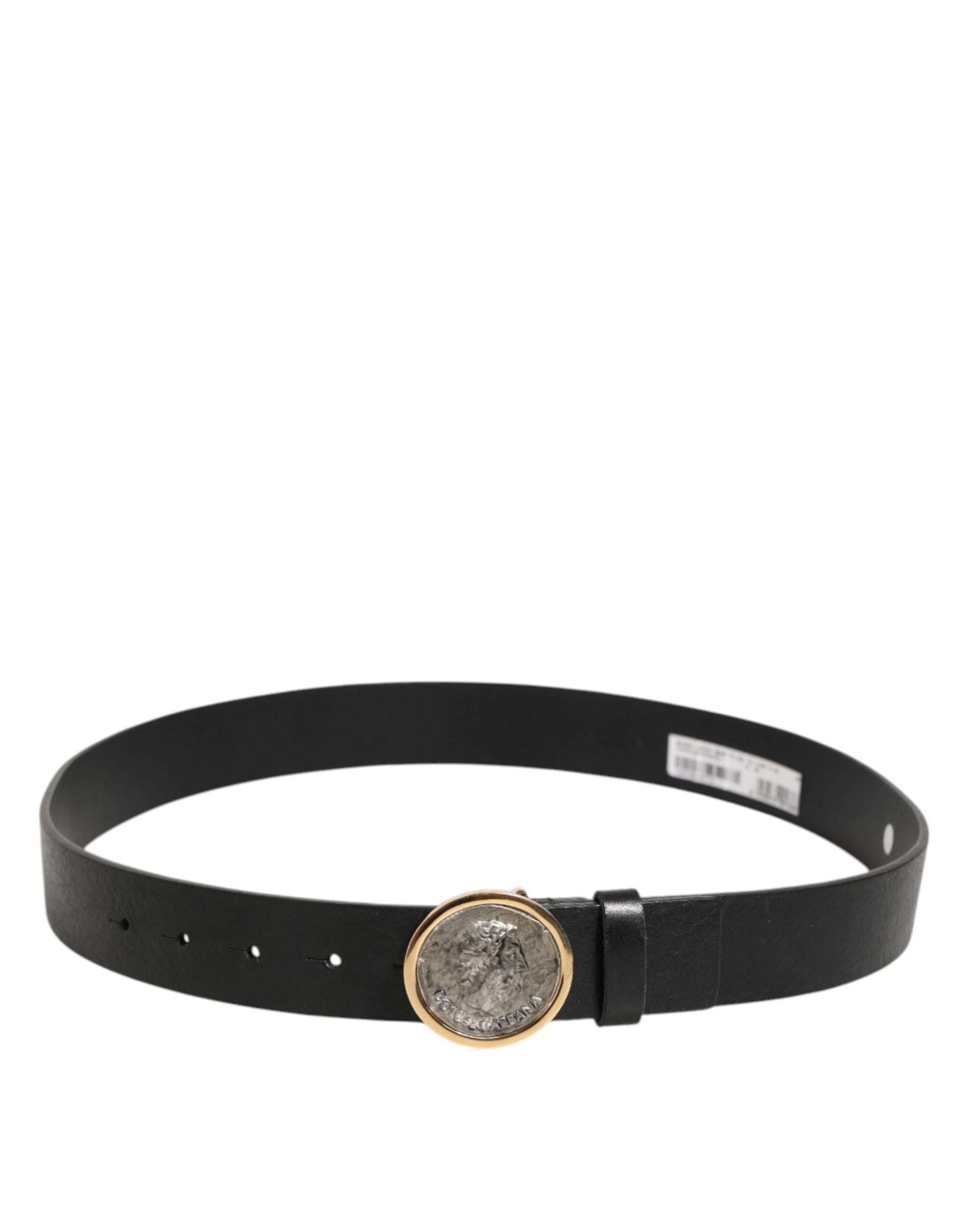 Dolce & Gabbana Black Leather Coin Buckle Classic Men Belt