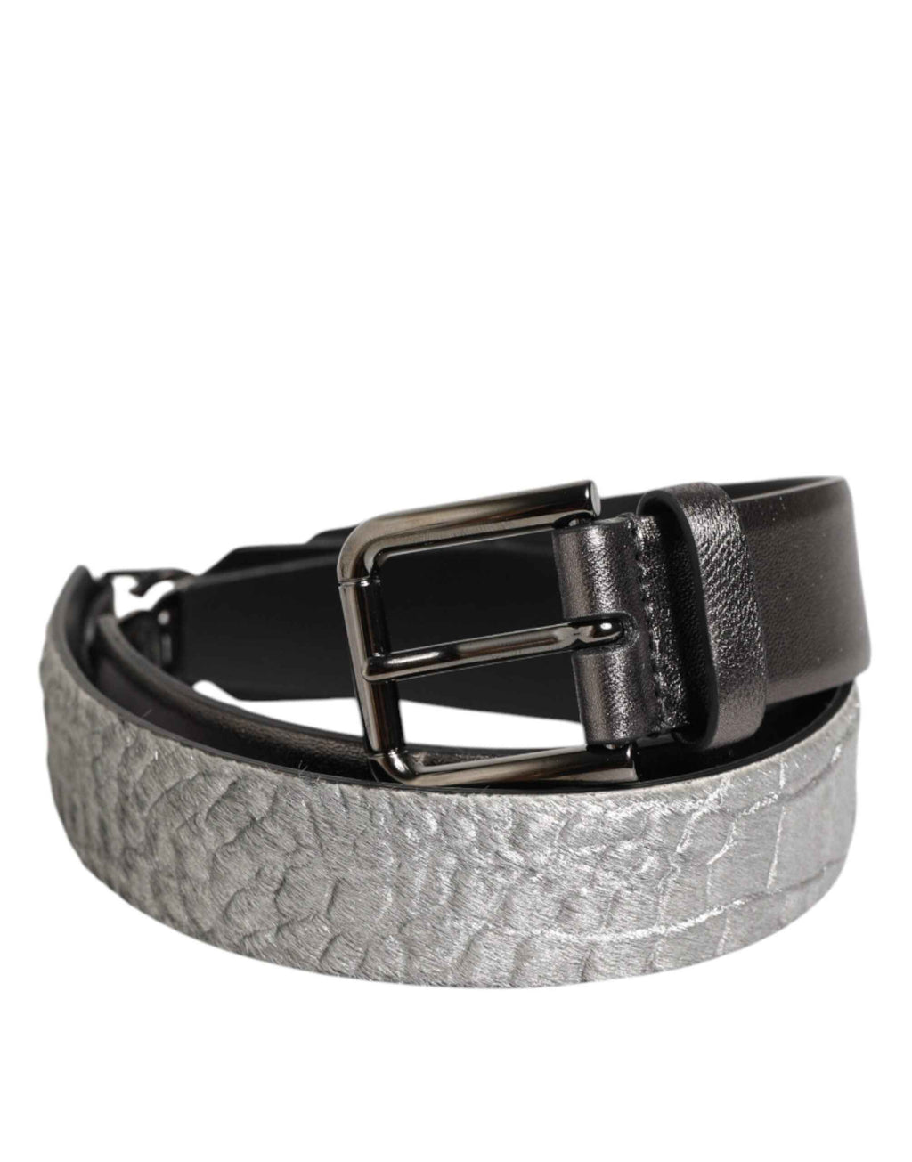 Dolce & Gabbana Black Silver Pebbled Texture Leather Buckle Men Belt