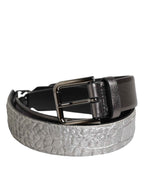 Dolce & Gabbana Black Silver Pebbled Texture Leather Buckle Men Belt
