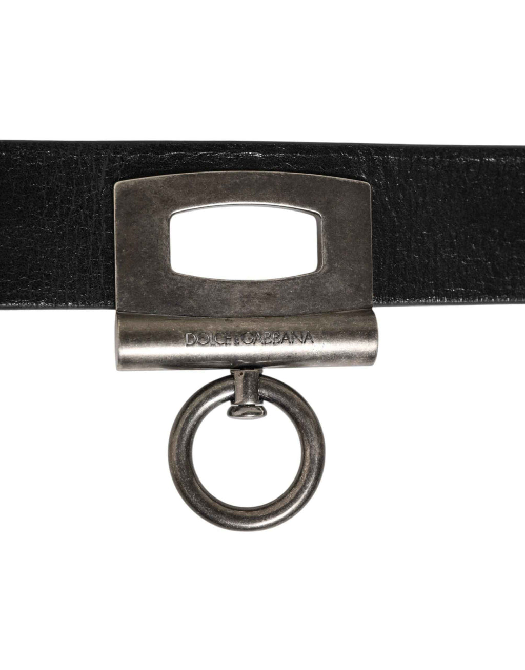 Dolce & Gabbana Black Leather Side Rings Brass Buckle Belt