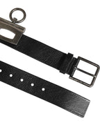 Dolce & Gabbana Black Leather Side Rings Brass Buckle Belt