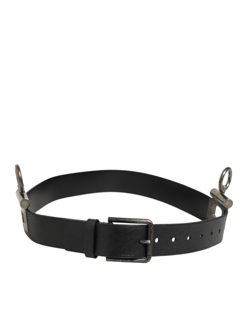 Dolce & Gabbana Black Leather Side Rings Brass Buckle Belt