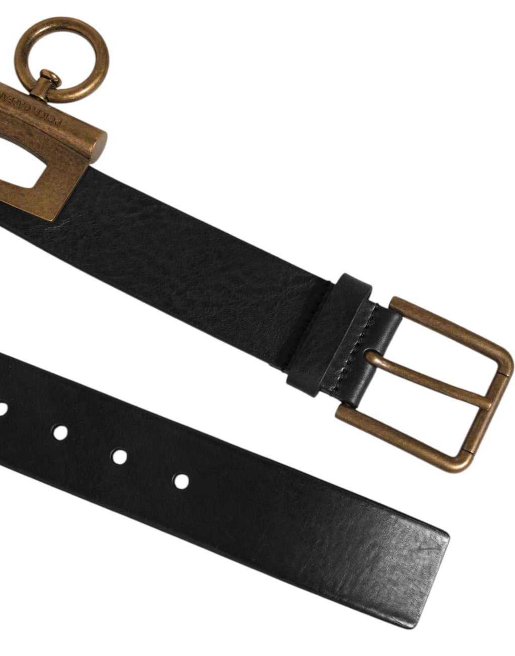 Dolce & Gabbana Black Leather Side Rings Brass Buckle Belt