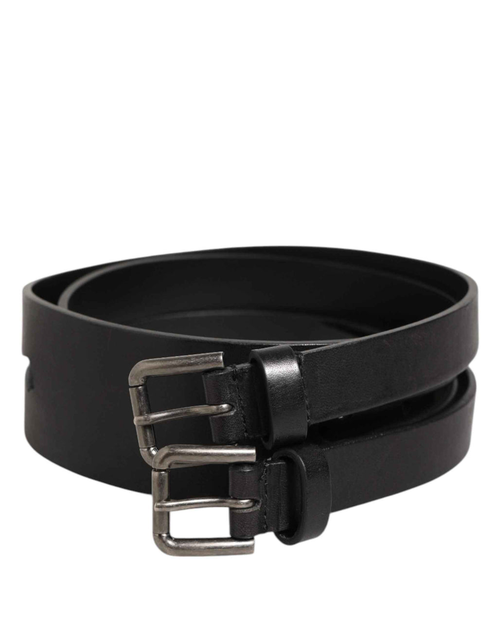 Dolce & Gabbana Black Double Strap Leather Silver Buckle Belt
