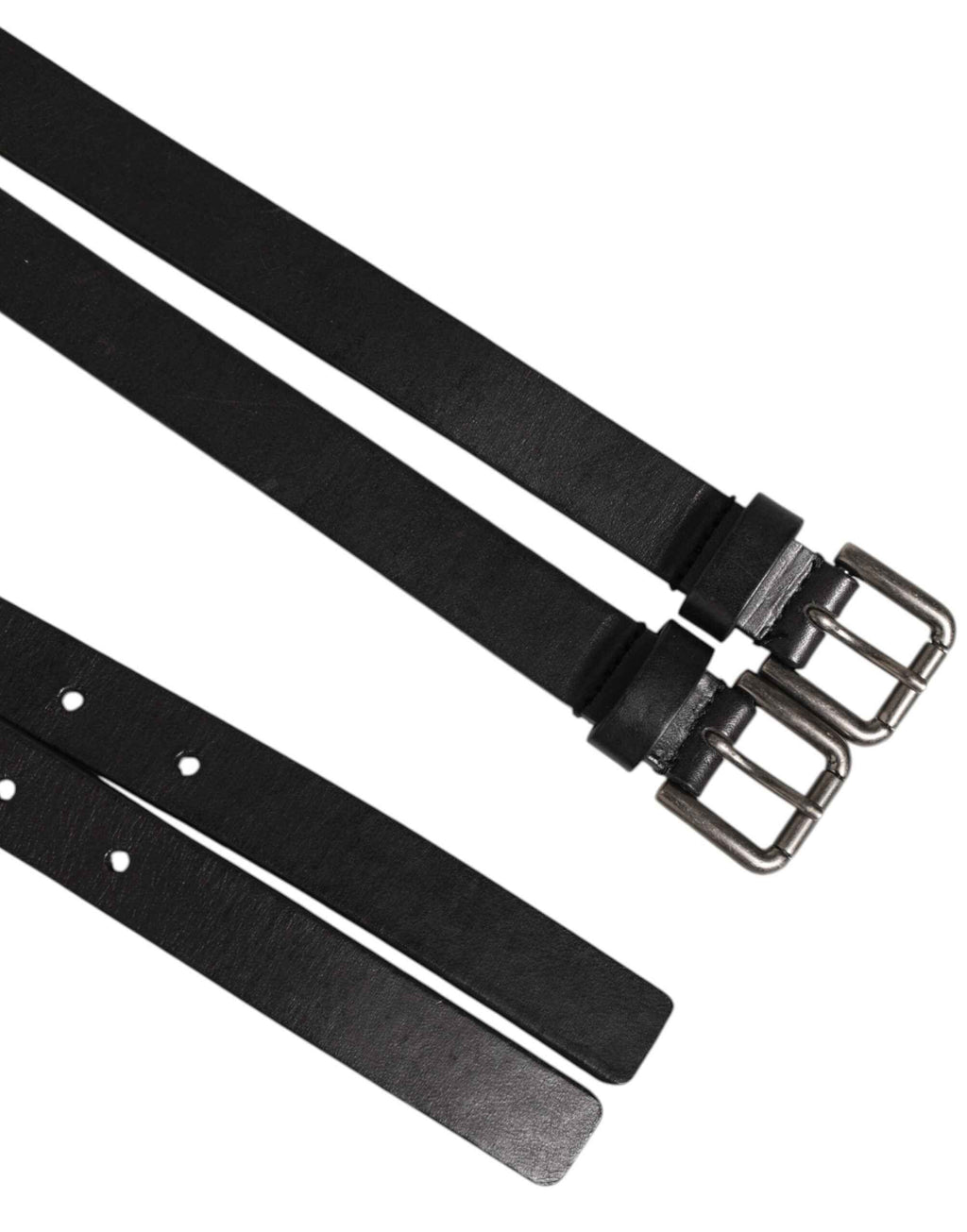 Dolce & Gabbana Black Double Strap Leather Silver Buckle Belt