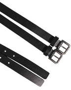 Dolce & Gabbana Black Double Strap Leather Silver Buckle Belt