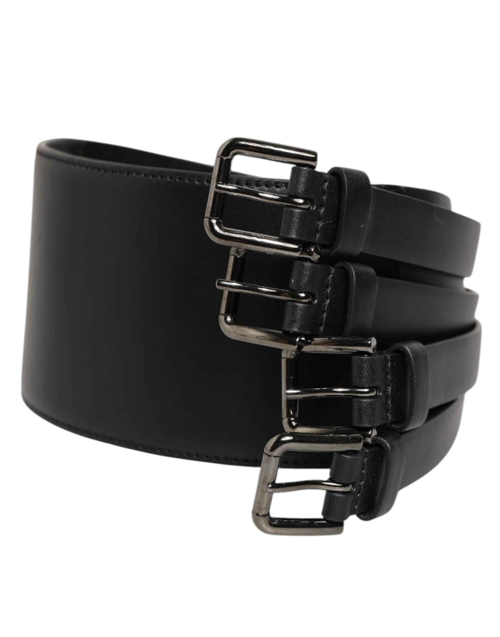 Dolce & Gabbana Black Leather 4-Strap Metal Multi-Buckle Belt