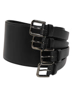 Dolce & Gabbana Black Leather 4-Strap Metal Multi-Buckle Belt