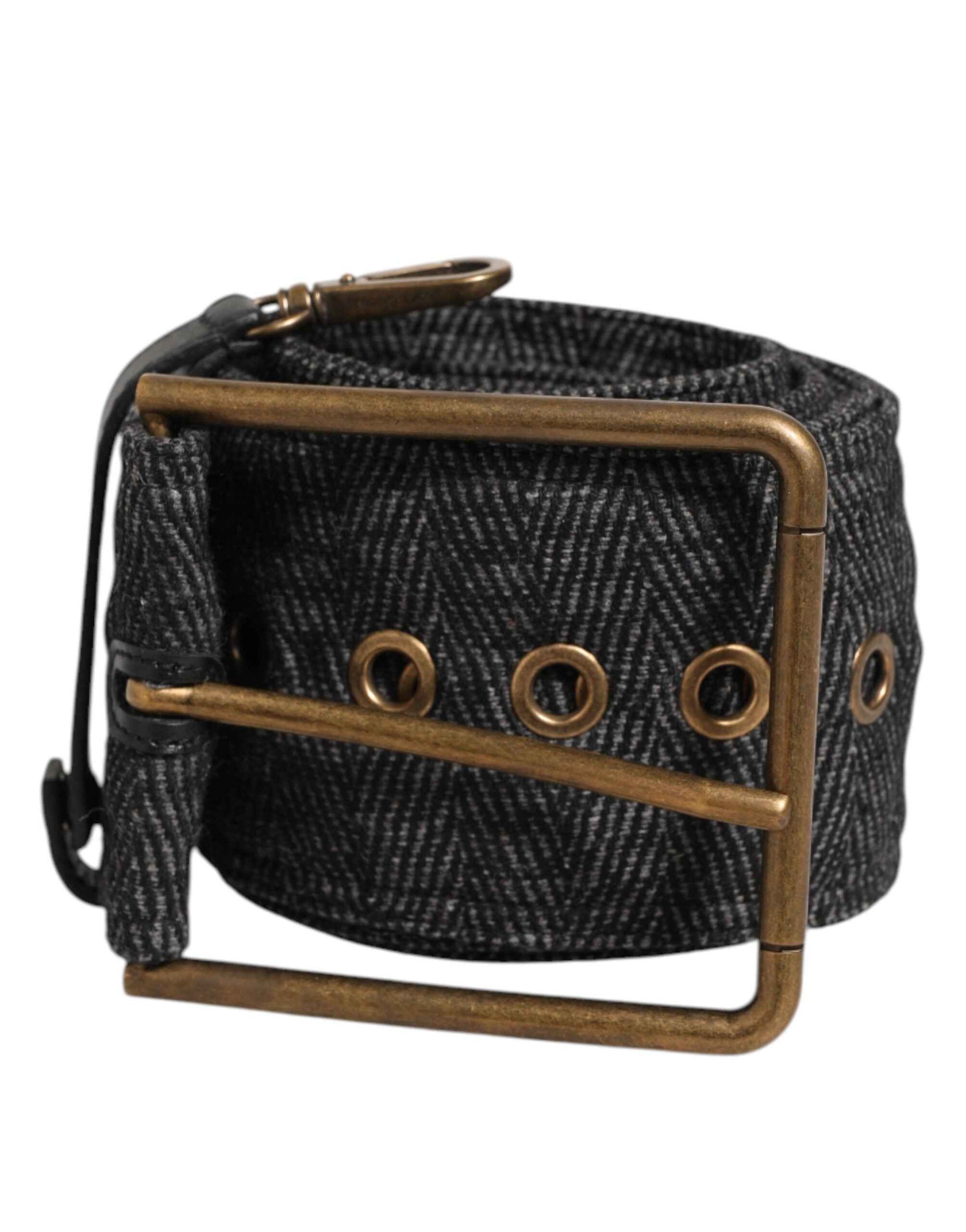 Dolce & Gabbana Grey Fabric Logo Plate Metal Brass Buckle Belt