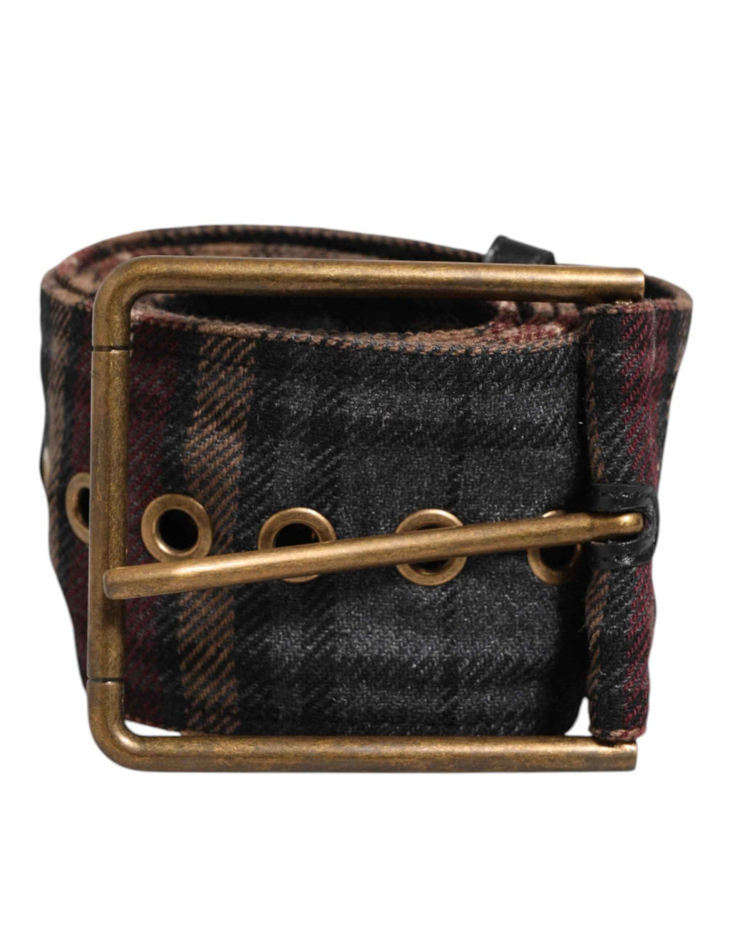 Dolce & Gabbana Plaid Fabric Logo Plate Brass Buckle Belt