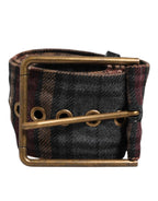 Dolce & Gabbana Plaid Fabric Logo Plate Brass Buckle Belt