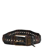 Dolce & Gabbana Plaid Fabric Logo Plate Brass Buckle Belt