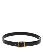 Dolce & Gabbana Black Classic Leather Gold-Tone Buckle Belt