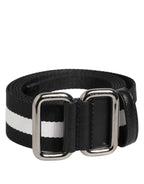 Dolce & Gabbana Black White Striped Metal Buckle Men Belt