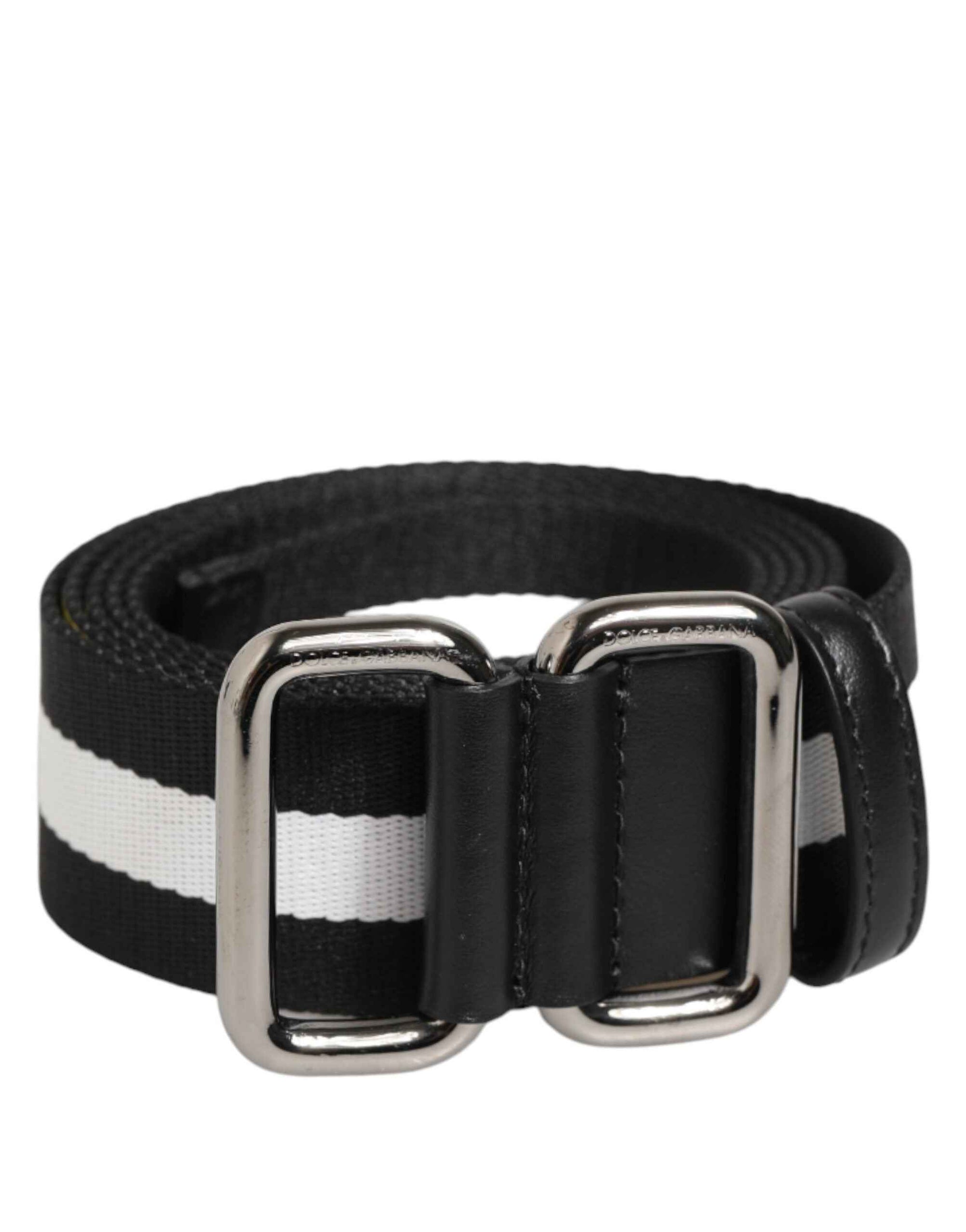 Dolce & Gabbana Black White Striped Metal Buckle Men Belt