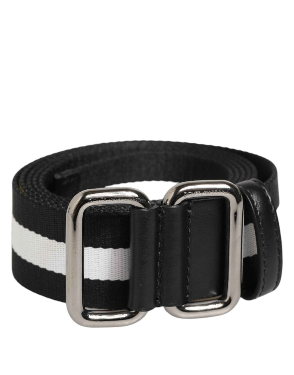 Dolce & Gabbana Black White Striped Metal Buckle Men Belt