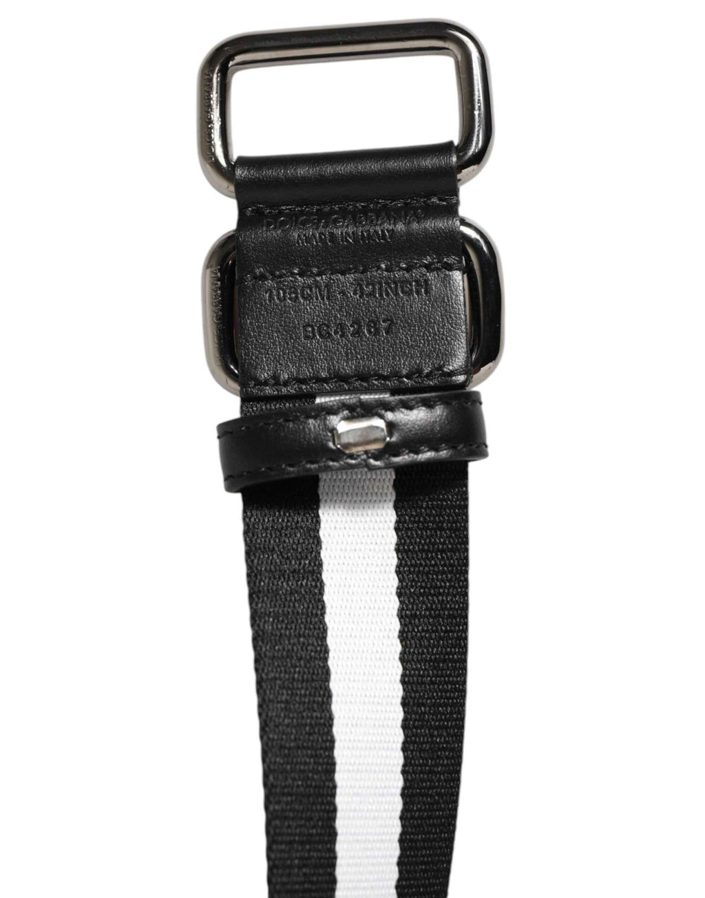 Dolce & Gabbana Black White Striped Metal Buckle Men Belt