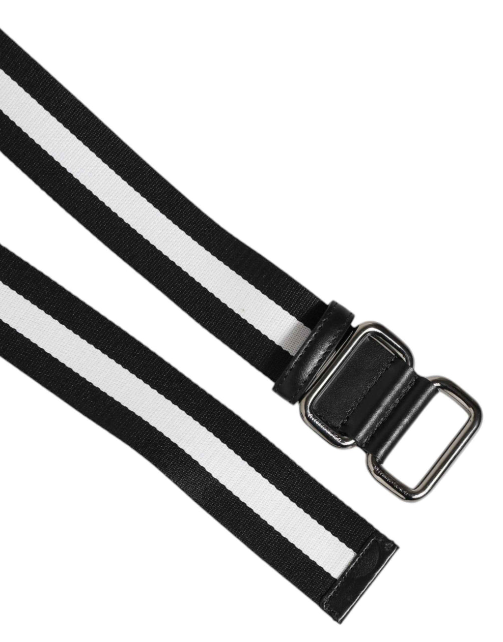 Dolce & Gabbana Black White Striped Metal Buckle Men Belt