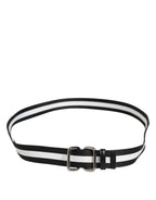 Dolce & Gabbana Black White Striped Metal Buckle Men Belt