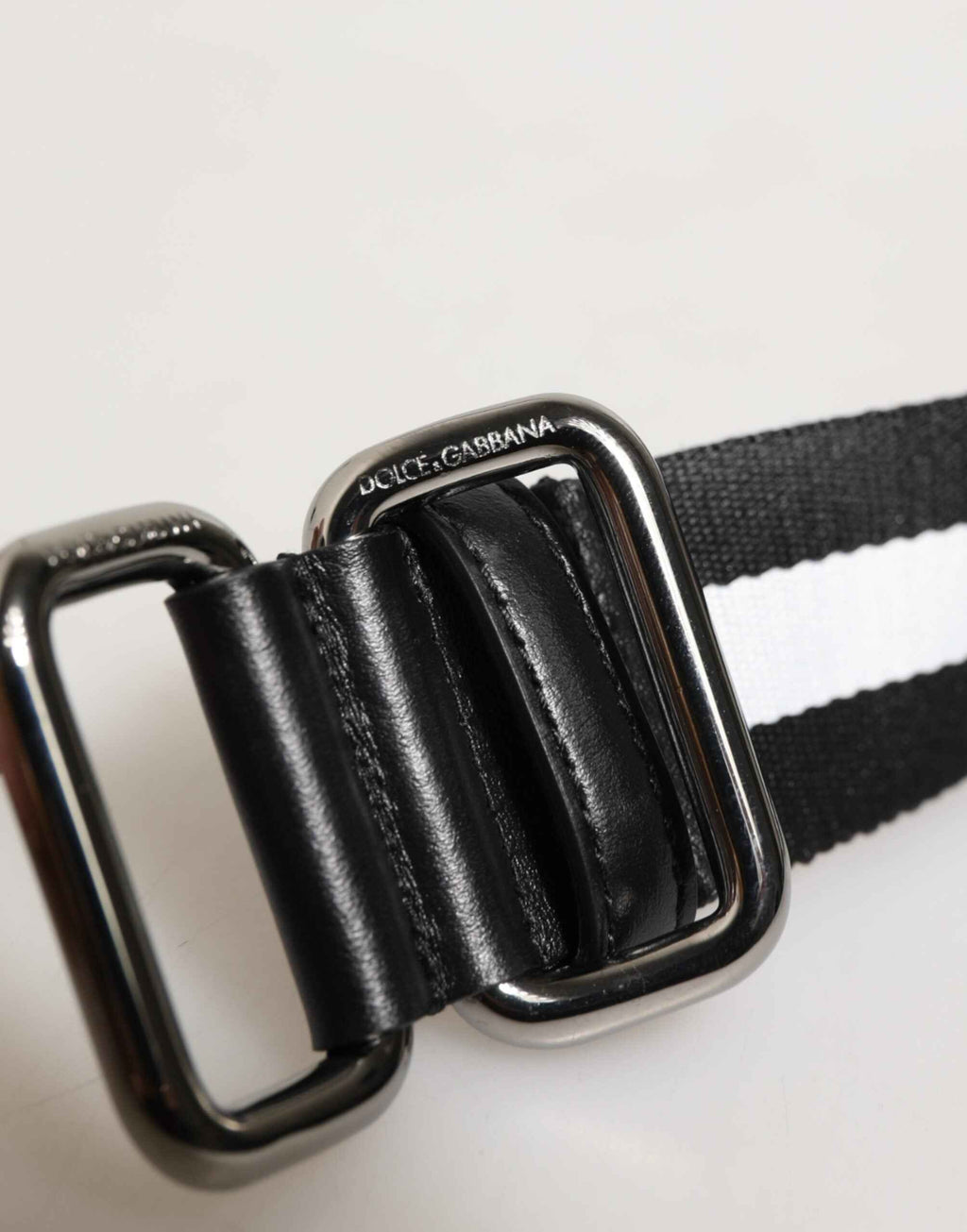 Dolce & Gabbana Black White Striped Logo Metal Buckle Belt