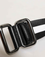Dolce & Gabbana Black White Striped Logo Metal Buckle Belt