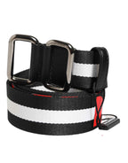 Dolce & Gabbana Black White Striped Logo Metal Buckle Belt